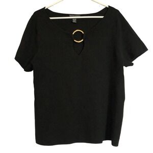 Spenser Jeremy Women Short Sleeve Sweater Sz 1X Black Bamboo Key Hole Minimalist